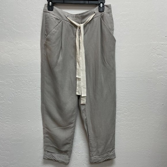 Wilfred Pants Womens‎ 2 Cropped Cuffed Drawstring Lyocell Linen Gray Button Fly - Picture 1 of 11
